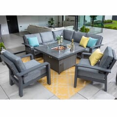 Hartman Aurora Square Casual Dining Set with Gas Fire Pit Table and Lounge Chairs