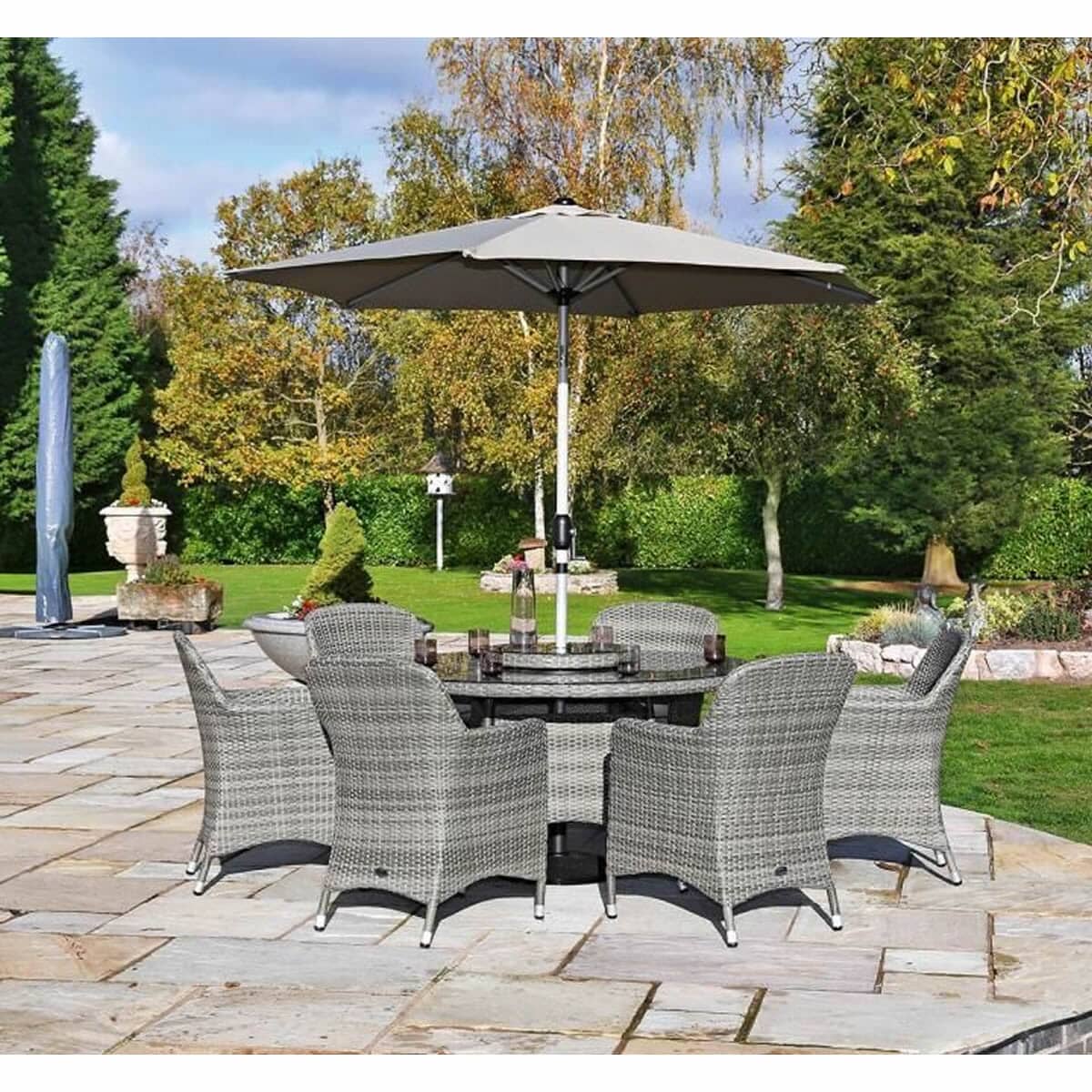 Hartman Ellipse 6 Seat Dining Set With Lazy Susan And Parasol Hmellipseset4 Garden Furniture World