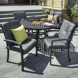 Hartman Rosario 4 Seat Round Fire Pit Dining Set Matt Xerix/Flint