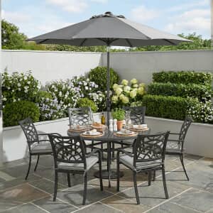 Hartman Tuscany 6 Seat Round Dining Set With Parsol Grey