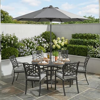 Hartman Tuscany 6 Seat Round Dining Set With Parsol Grey
