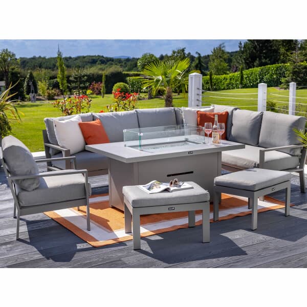 Hartman Rio Rectangular Casual Dining Set with Gas Fire Pit Table and Stools
