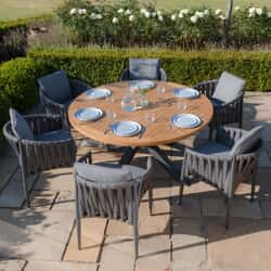 Maze Jakarta Teak Round Dining Table With Milan Dining Chairs - Cool Linen