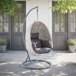 Supremo Luxe Lattice Single Hanging Cocoon Chair With Thick Beige Rope And Urban Black Cushion 
