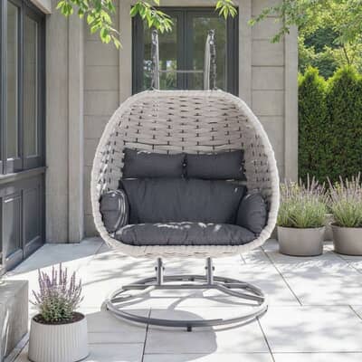 Supremo Luxe Lattice Double Hanging Chair With Thick Beige Rope And Urban Black Cushion