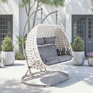 Supremo Luxe Lattice Triple Hanging Chair With Thick Beige Rope And Urban Black Cushion
