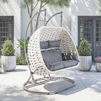 Supremo Luxe Lattice Triple Hanging Chair With Thick Beige Rope And Urban Black Cushion