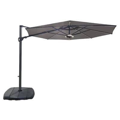 Kettler 3.3M Free Arm Parasol With Dual Tilt With LED lights And Wireless Speaker Taupe