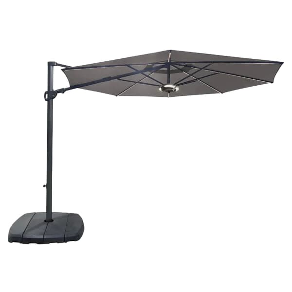 Kettler 3.3M Free Arm Parasol With Dual Tilt With LED lights And Wireless Speaker Taupe
