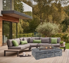 Kettler Elba Low Lounge with Large Corner Sofa Set with Kalos Stone Firepit Table