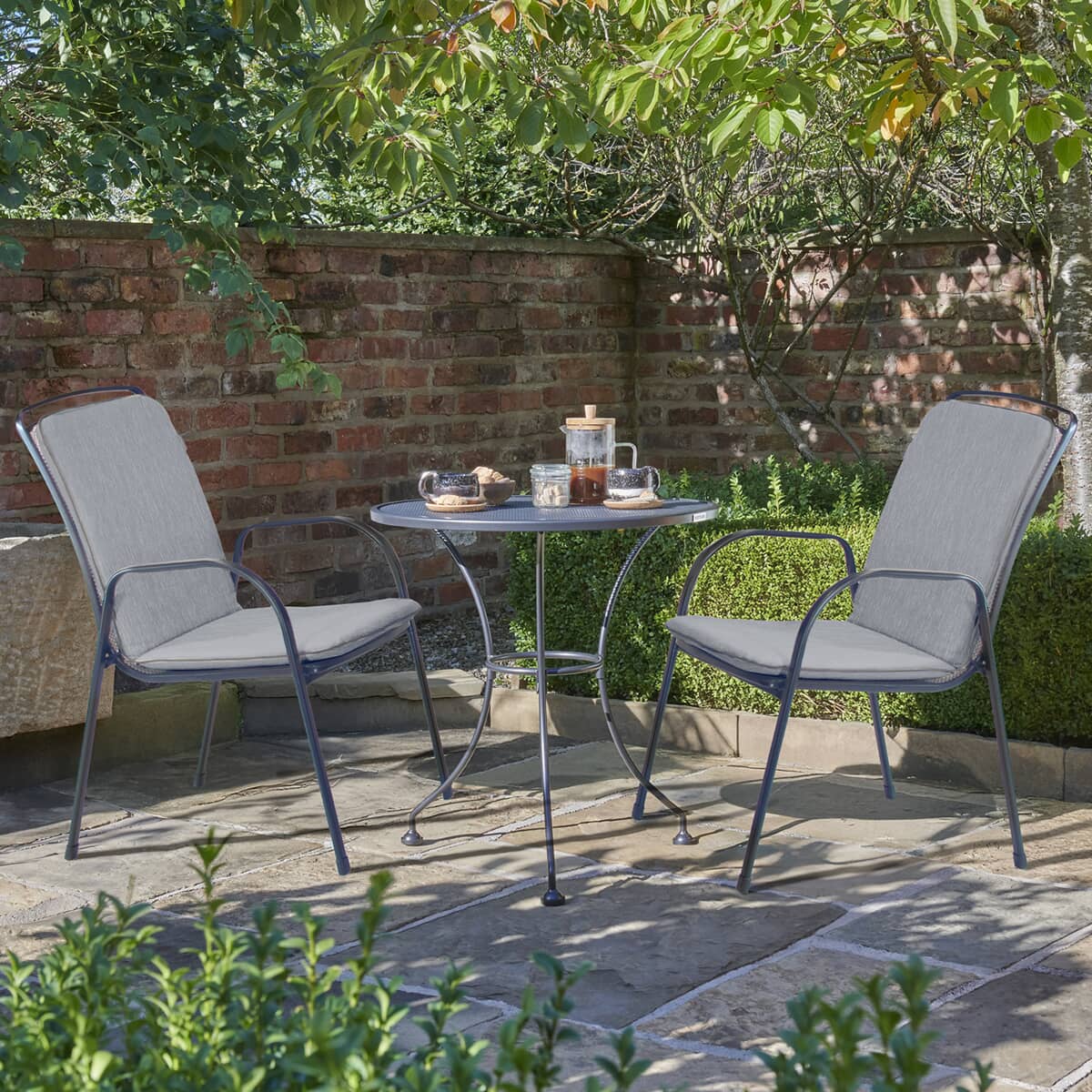 Kettler Savita 2 Seat Garden Furniture Bistro Set with Slate Cushions