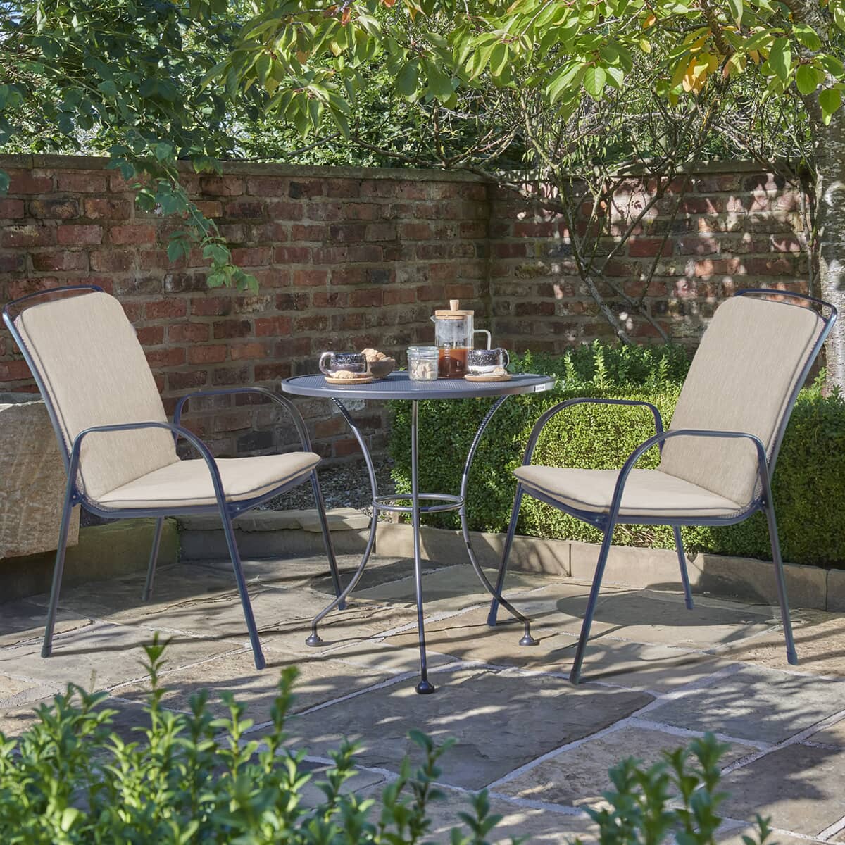 Kettler Savita 2 Seat Garden Furniture Bistro Set with Stone Cushions