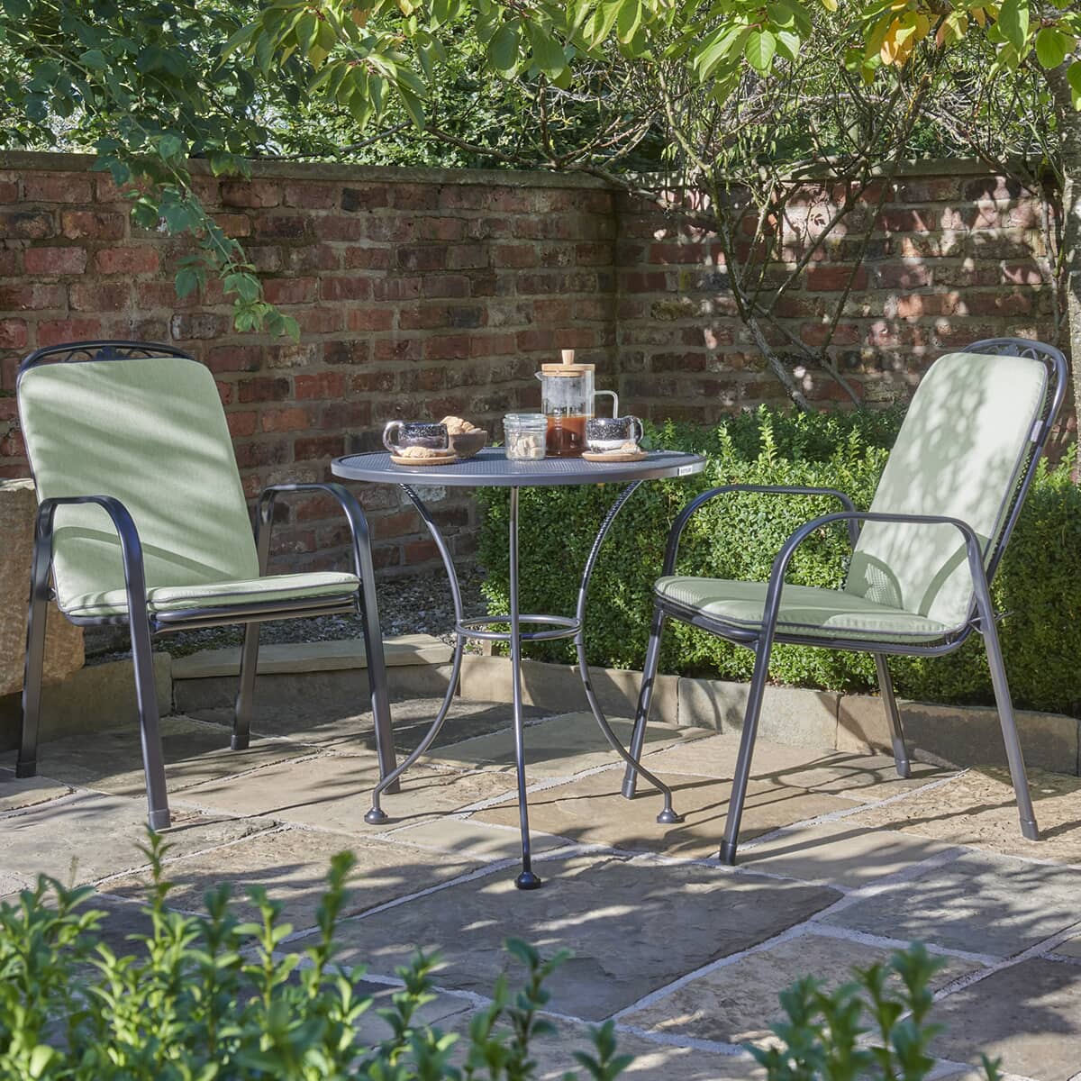 Kettler Savita 2 Seat Garden Furniture Bistro Set with Sage Cushions