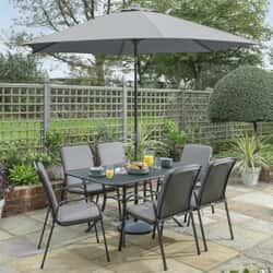 Kettler Savita 6 Seat Mesh Top Table Set with Slate Cushions and Parasol