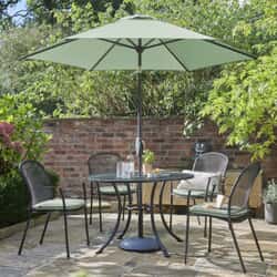 Kettler Caredo 4 Seat Round Mesh Table Garden Furniture Set with Sage Cushions and Parasol