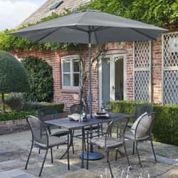 Kettler Caredo - 6 Seat Rectangular Mesh Table Table Garden Furniture Set with Slate Cushions and Parasol