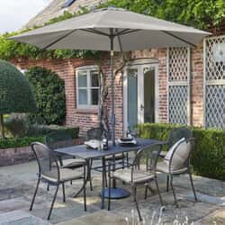 Kettler Caredo - 6 Seat Rectangular Mesh Table Table Garden Furniture Set with Stone Cushions and Parasol