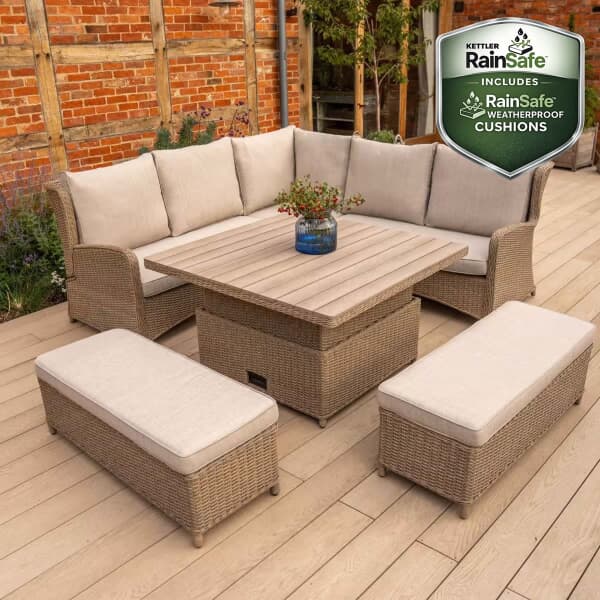 Kettler Derwent Reclining 7 Seat Corner Set With High/Low 120cm Table