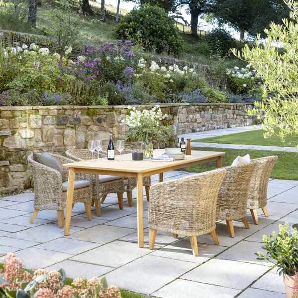 Kettler Durban 6 Seat Dining Set With Teak Wood Table And Woven Rattan Chairs