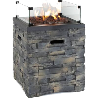 Kettler Kalos Stone Fire Pit Square 52cm with Glass Surround and Regulator ( 2021)