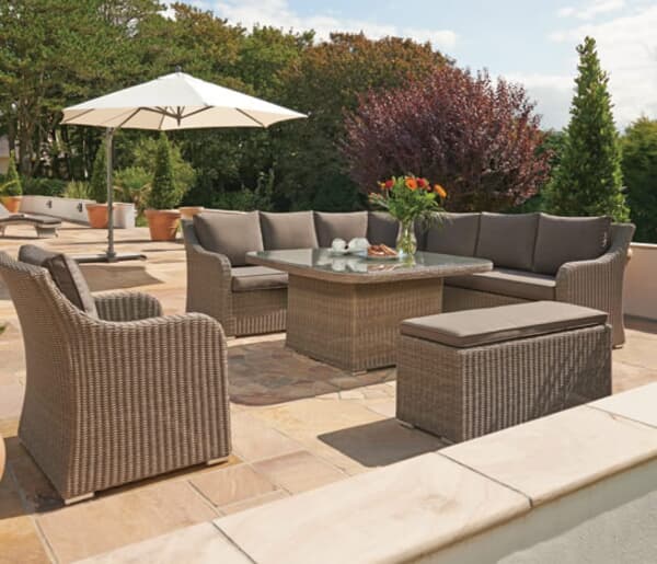 Kettler Madrid Complete Corner Set In Rattan With Taupe Cushions