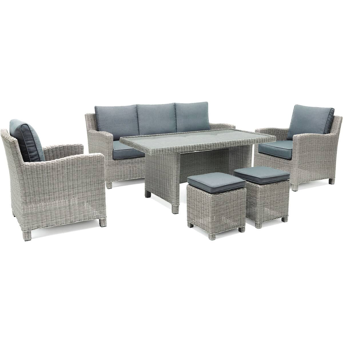 Kettler Palma Sofa Set - White Wash with Glass Top Table
