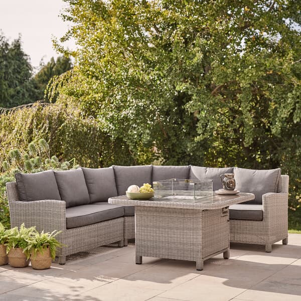 Kettler Palma Grande Corner Sofa Set with Fire Pit Table Whitewash