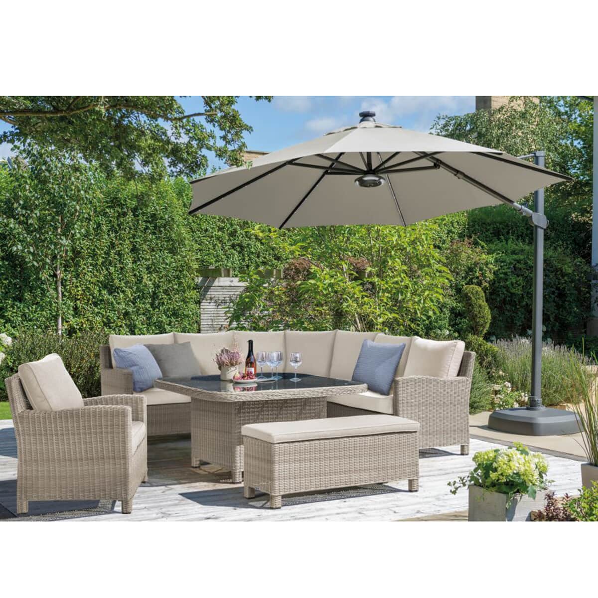 Kettler Palma Grande Complete Set with Glass Top Table Oyster/Stone