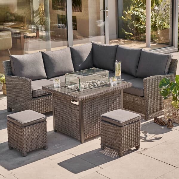 Kettler Palma Mini Corner Set with Fire Pit Table Rattan