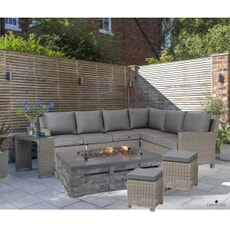 Kettler Palma Corner Set (LH) Rattan with Kalos Fire Pit Table