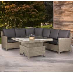 Kettler Signature Palma Grande Corner Sofa Set with High/Low Glass Top Table Whitewash/Taupe