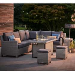 Kettler Signature Palma Corner Sofa LH Casual Dining Set Whitewash and Firepit Table