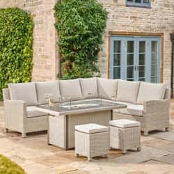 Kettler Signature Palma Corner Sofa LH Casual Dining Set Oyster and Firepit Table