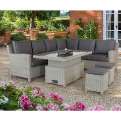 Kettler Signature Palma Corner Sofa LH Casual Dining Set with High/Low Glass Top Table Whitewash