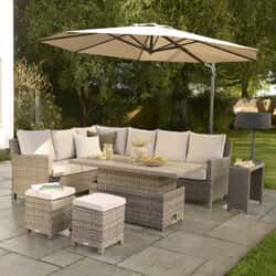 Kettler Signature Palma Corner Sofa RH Casual Dining Set with High/Low Slat Top Table Oyster