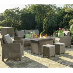 Kettler Palma Casual Dining Sofa Set - Rattan with Rectanguar Gas Firepit Table 