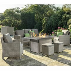 Kettler Palma Casual Dining Sofa Set with Firepit Table Whitewash