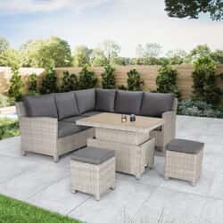 Kettler Signature Palma Mini Corner Sofa Set with High/Low Slat Top Table Whitewash/Taupe