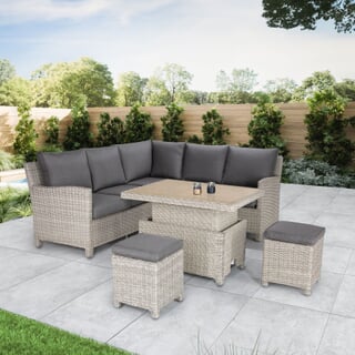 Kettler Signature Palma Mini Corner Sofa Set with High/Low Slat Top Table Whitewash/Taupe
