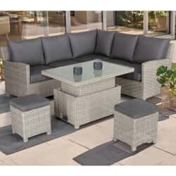 Kettler Signature Palma Mini Corner Sofa Set with High/Low Glass Top Table Whitewash/Taupe