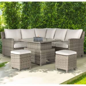 Kettler Signature Palma Mini Corner Sofa Set with High/Low Glass Top Table Oyster/Stone