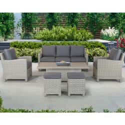 Kettler Signature Palma 3 Seat Sofa Lounge Set with High/Low Slat Top Table Whitewash/Taupe
