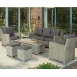 Kettler Signature Palma 3 Seat Sofa Lounge Set with High/Low Glass Top Table Whitewash/Taupe
