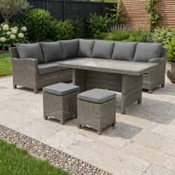 Kettler Palma Signature RH Corner Set With Glass Top Table In Brown Rattan Weave