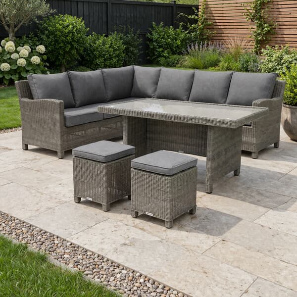 Kettler Palma Signature RH Corner Set With Glass Top Table In Brown Rattan Weave