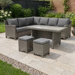 Kettler Palma Signature RH Corner Set With Glass Top Table In Brown Rattan Weave