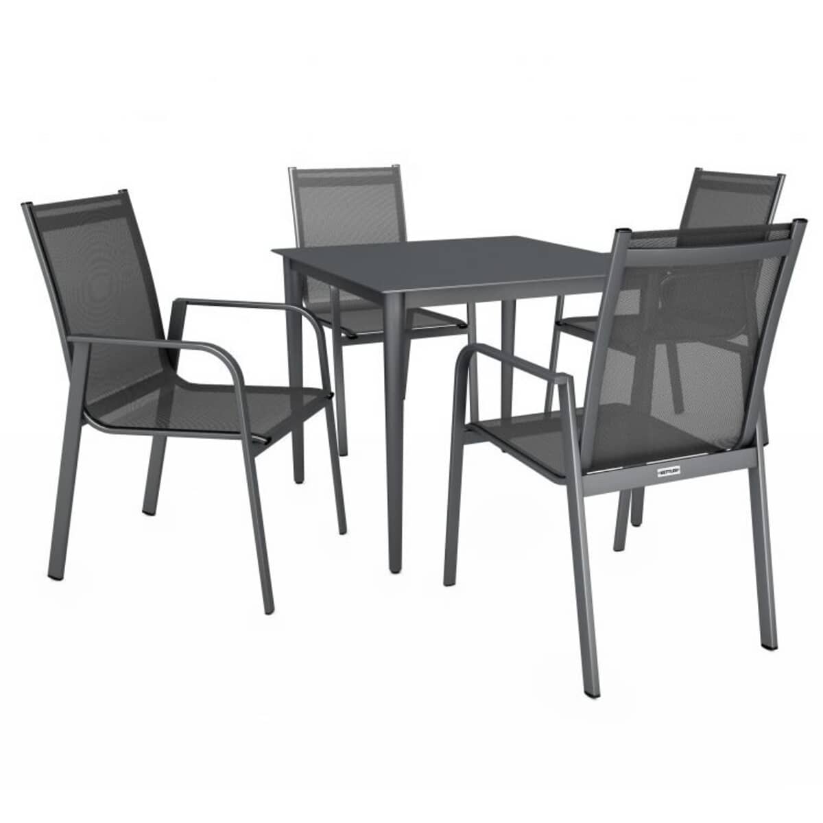 Kettler Surf - 4 Seat Set with Solid Aluminium Table Top and Stacking Armchairs
