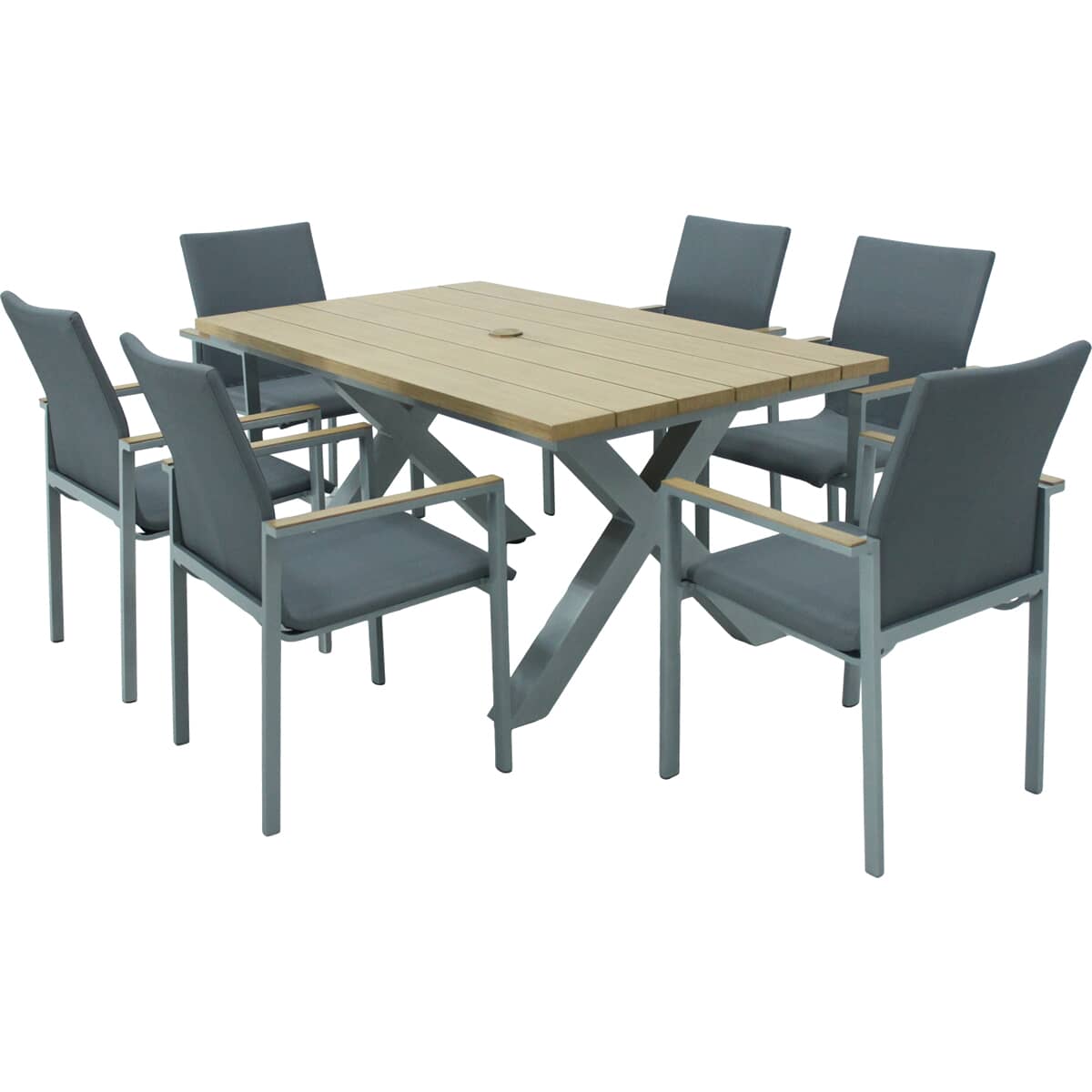 LG Outdoor Siena 6 Seat Dining Set with Stacking Textile Sling Chairs