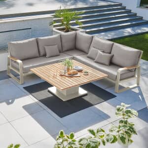 Life Montana Corner Set With Height Adjustable Table Beige With Soltex All Weather Cushions