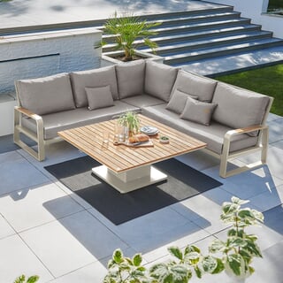 Life Montana Corner Set With Height Adjustable Table Beige With Soltex All Weather Cushions